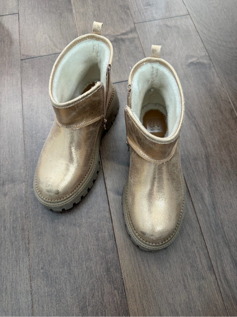 DV - Kids Metallic Gold Ankle Boots - Cozy Lined (size 2)